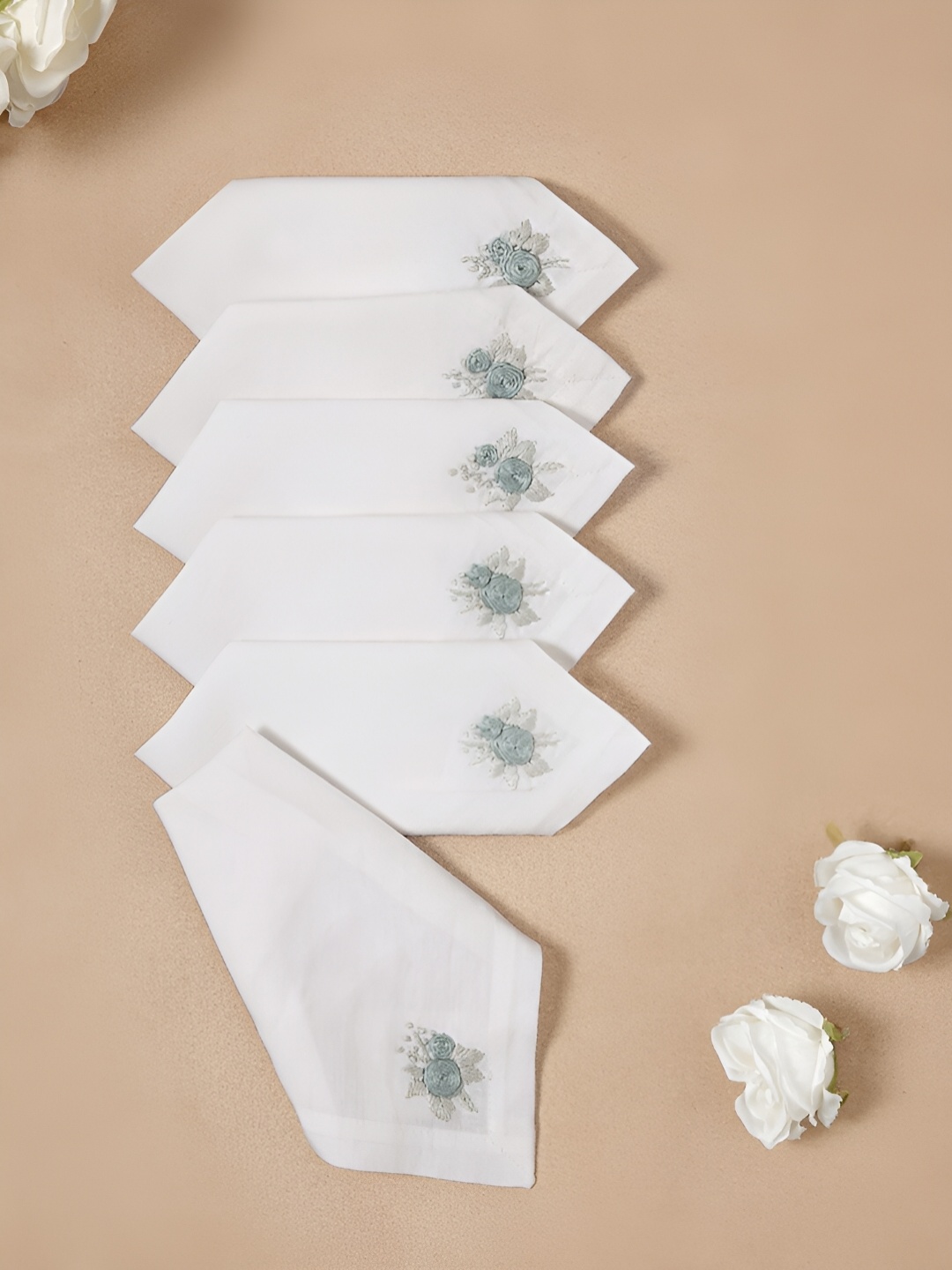 

DESIGN GAATHA Grey and White 6 Pieces Cotton Table Napkins