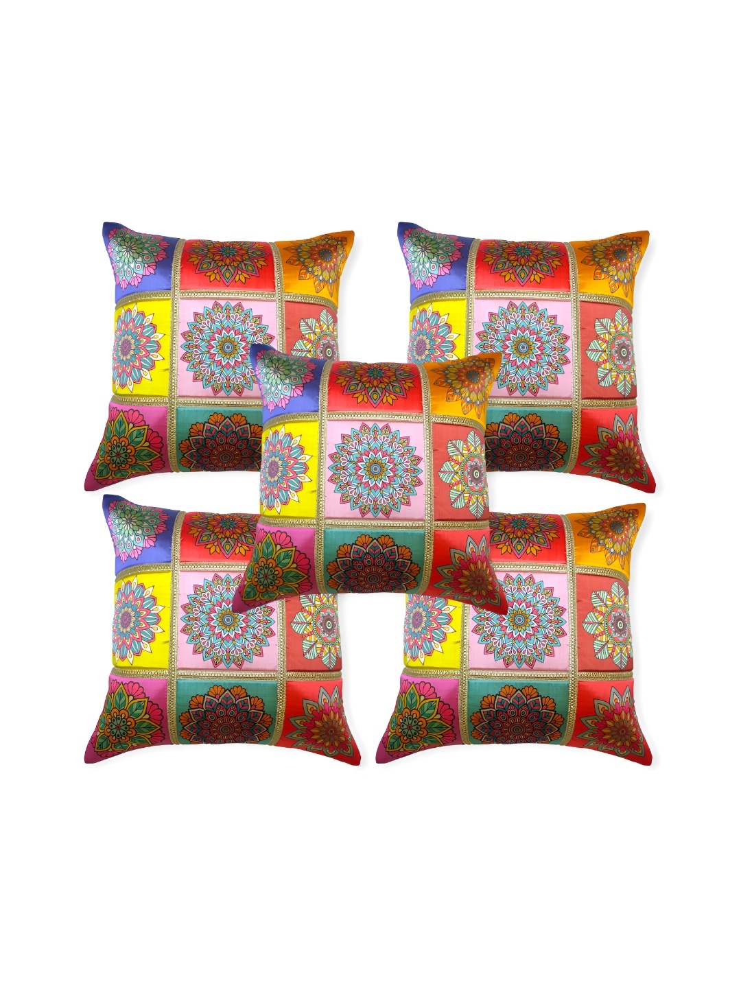 

TANLOOMS Pink & Yellow Set of 5 Floral Square Cushion Covers