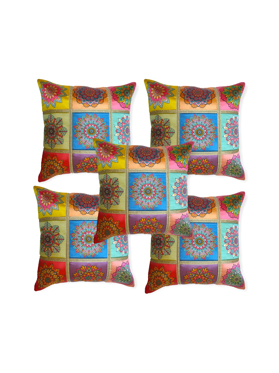 

TANLOOMS Teal & Green 5 Pieces Floral Printed Square Cushion Covers