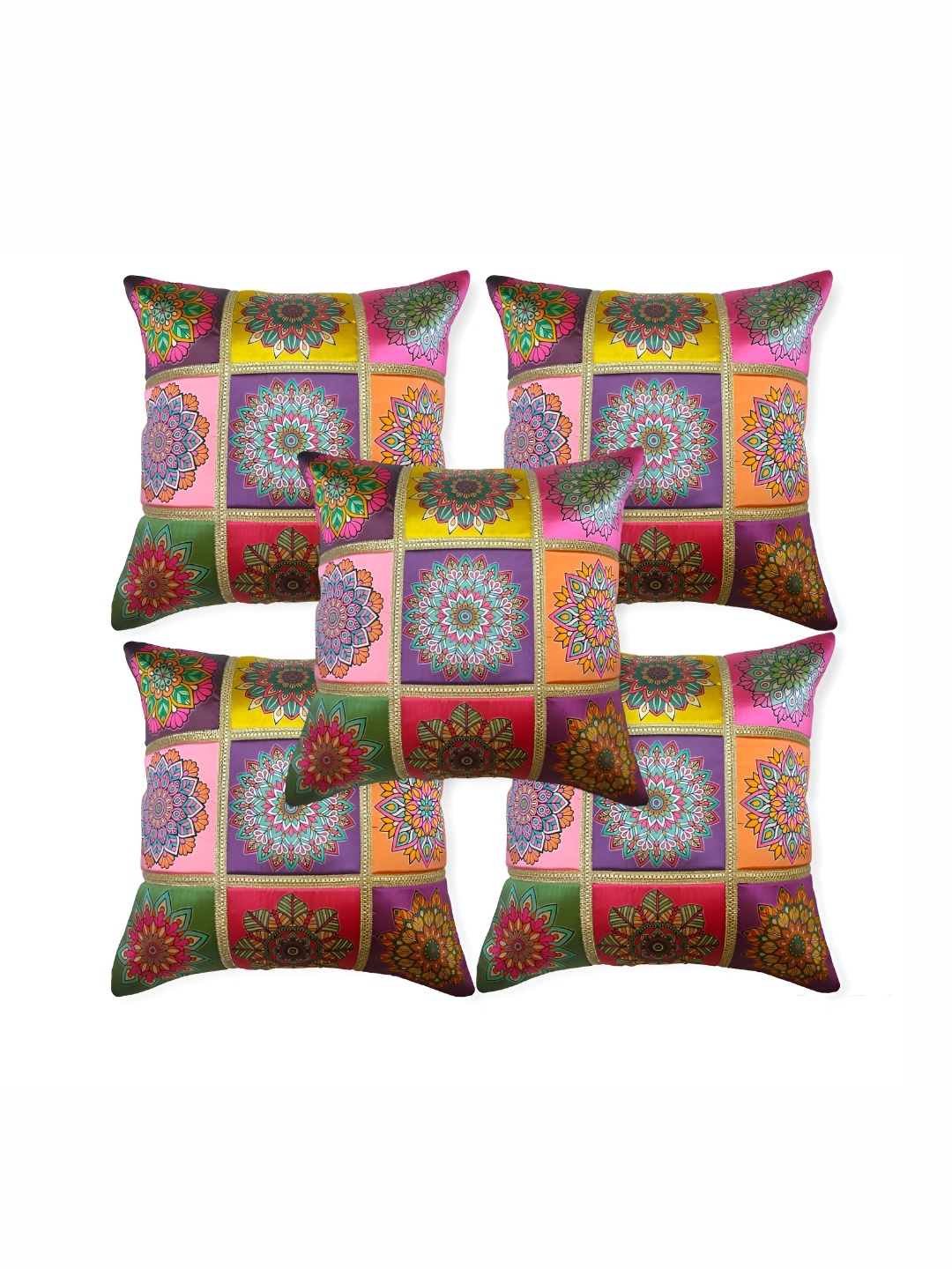

TANLOOMS Purple & Pink 5 Pieces Floral Printed Square Cushion Covers