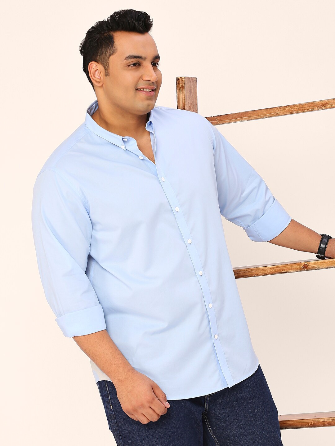

Sztori Plus Size Standard Button-Down Collar Pure Cotton Casual Shirt, Blue