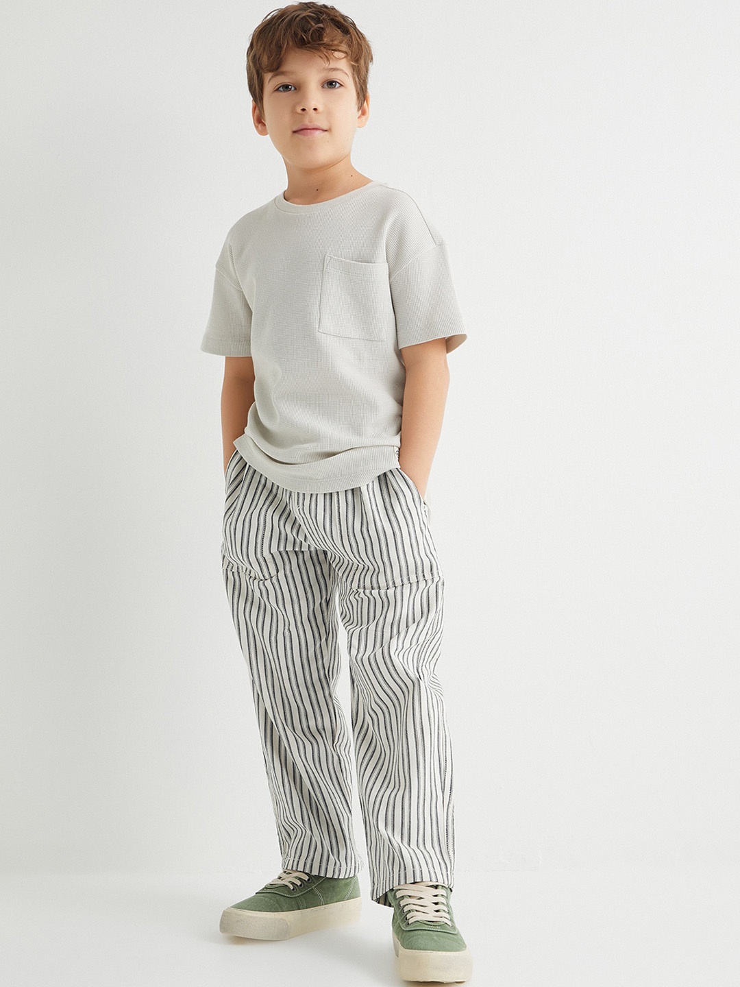 

Koton Boys Striped Straight Fit Pure Cotton Trousers, Beige