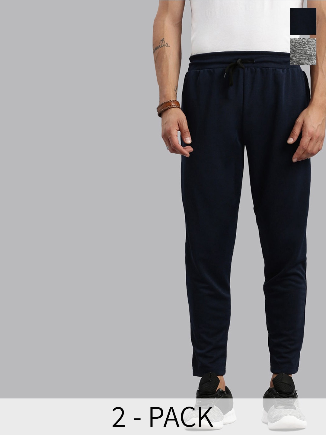 

MADSTO Men Pack Of 2 Cotton Slim Fit Mid Rise Track Pants, Grey