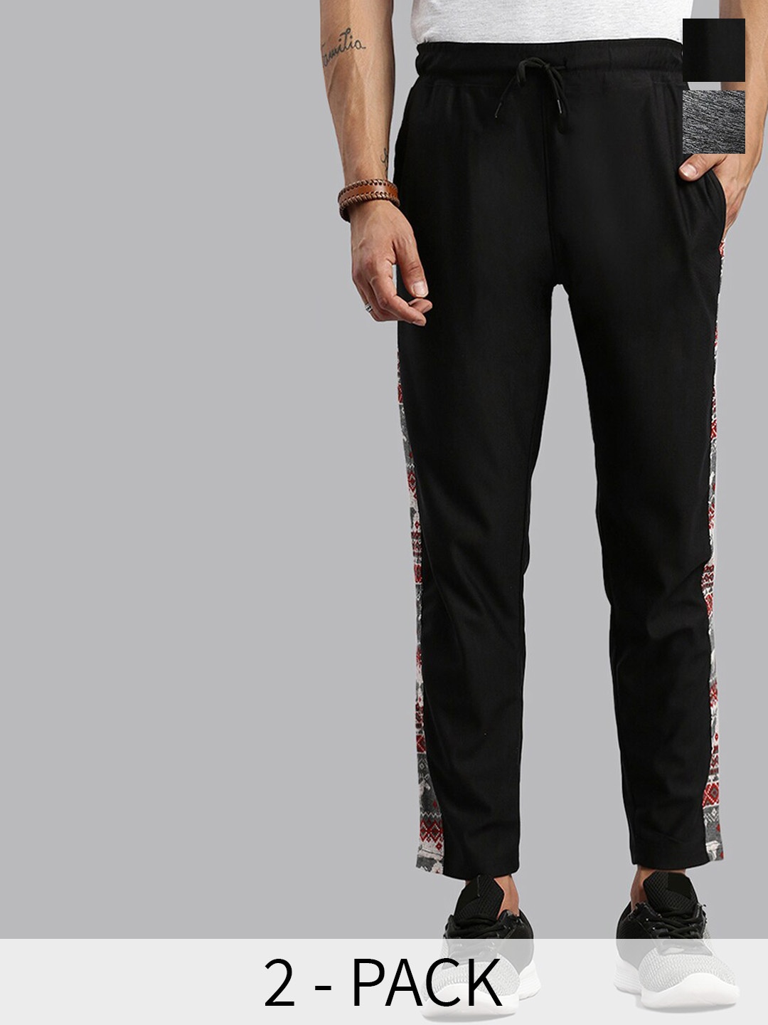 

MADSTO Men Pack Of 2 Mid-Rise Slim-Fit Track Pants, Grey