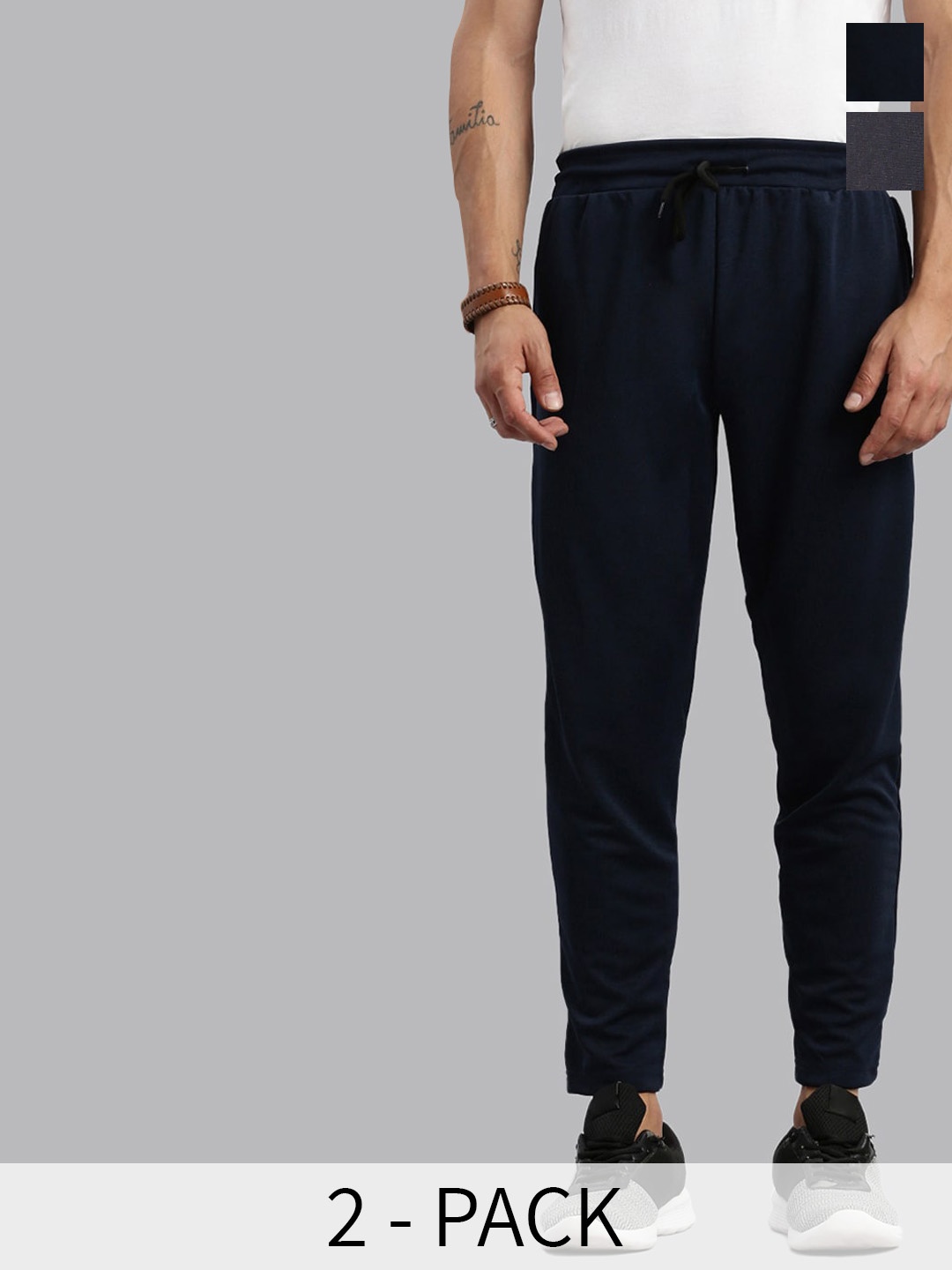 

MADSTO Men Pack Of 2 Cotton Slim-Fit Mid Rise Track Pants, Grey