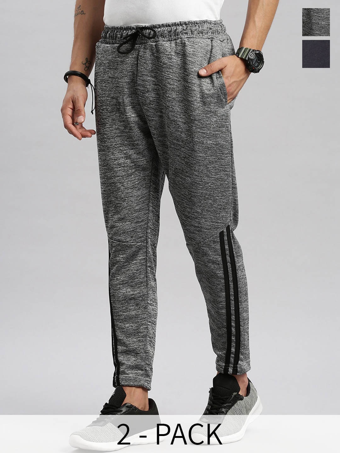

MADSTO Men Pack of 2 Slim-Fit Track Pants, Grey