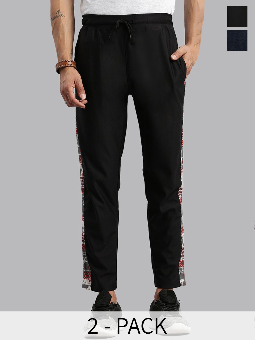 

MADSTO Men Pack Of 2 Cotton Slim-Fit Track Pants, Navy blue