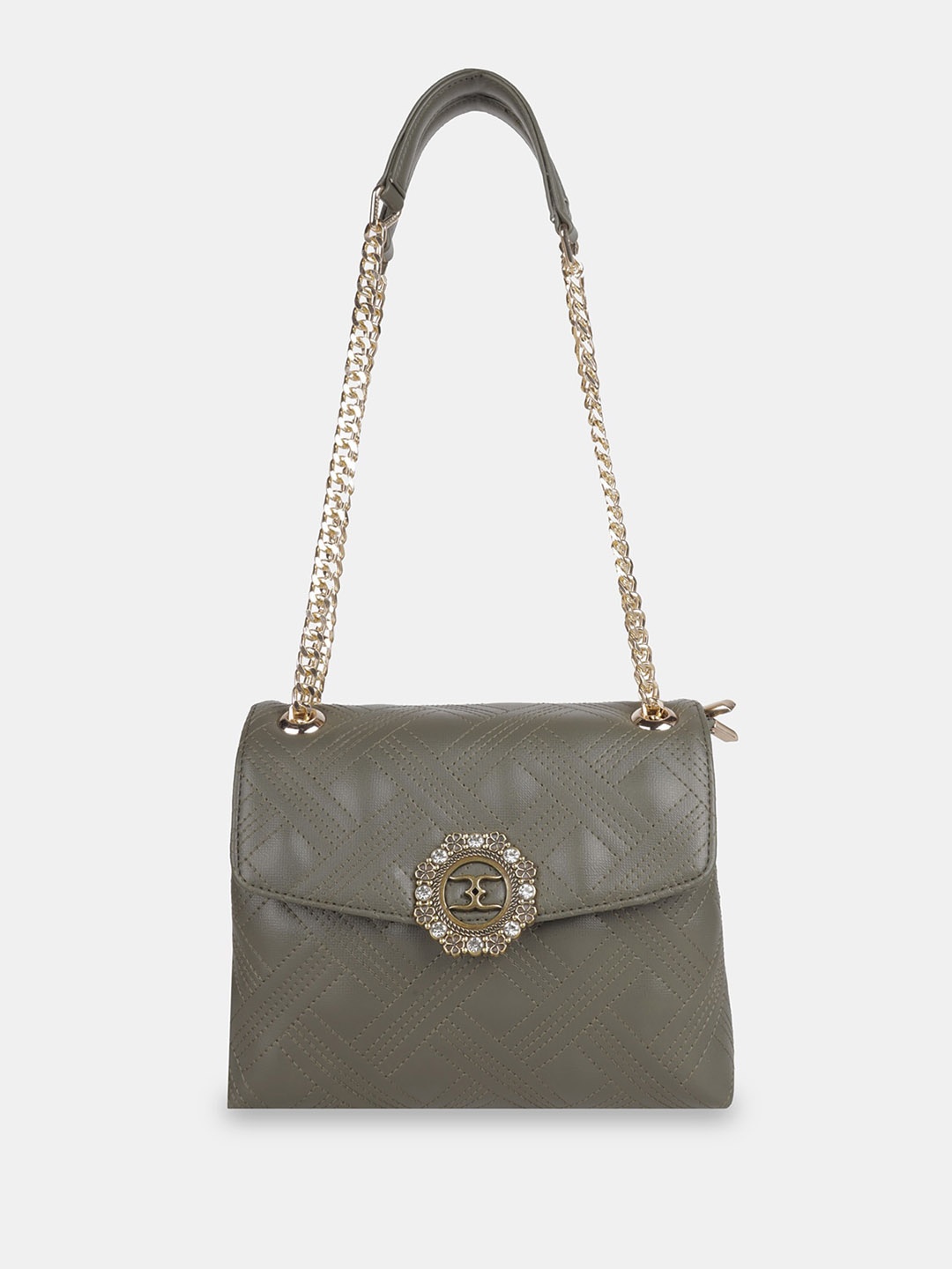 

ESBEDA Textured Structured Quilted Sling Bag With Chain Handle, Olive