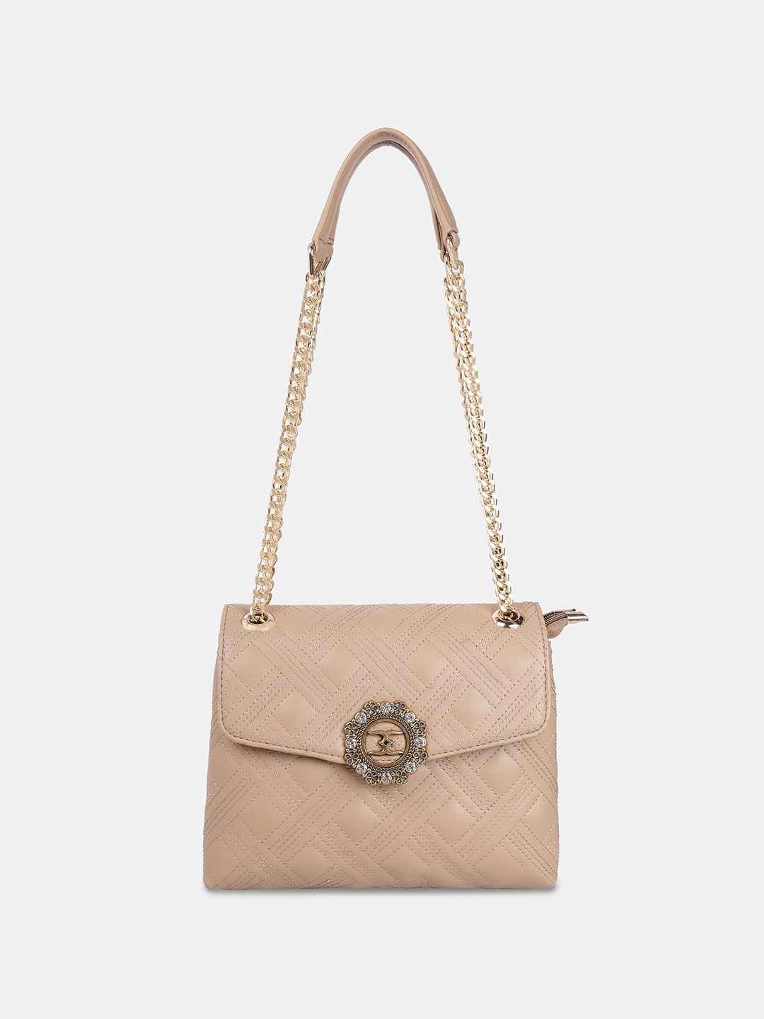

ESBEDA Textured Structured Quilted Sling Bag With Chain Handle, Beige