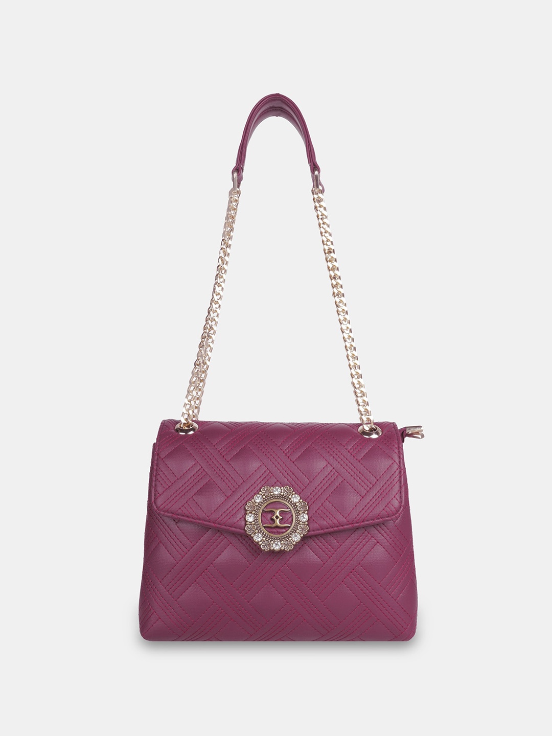 

ESBEDA Textured Structured Quilted Sling Bag With Chain Handle, Maroon