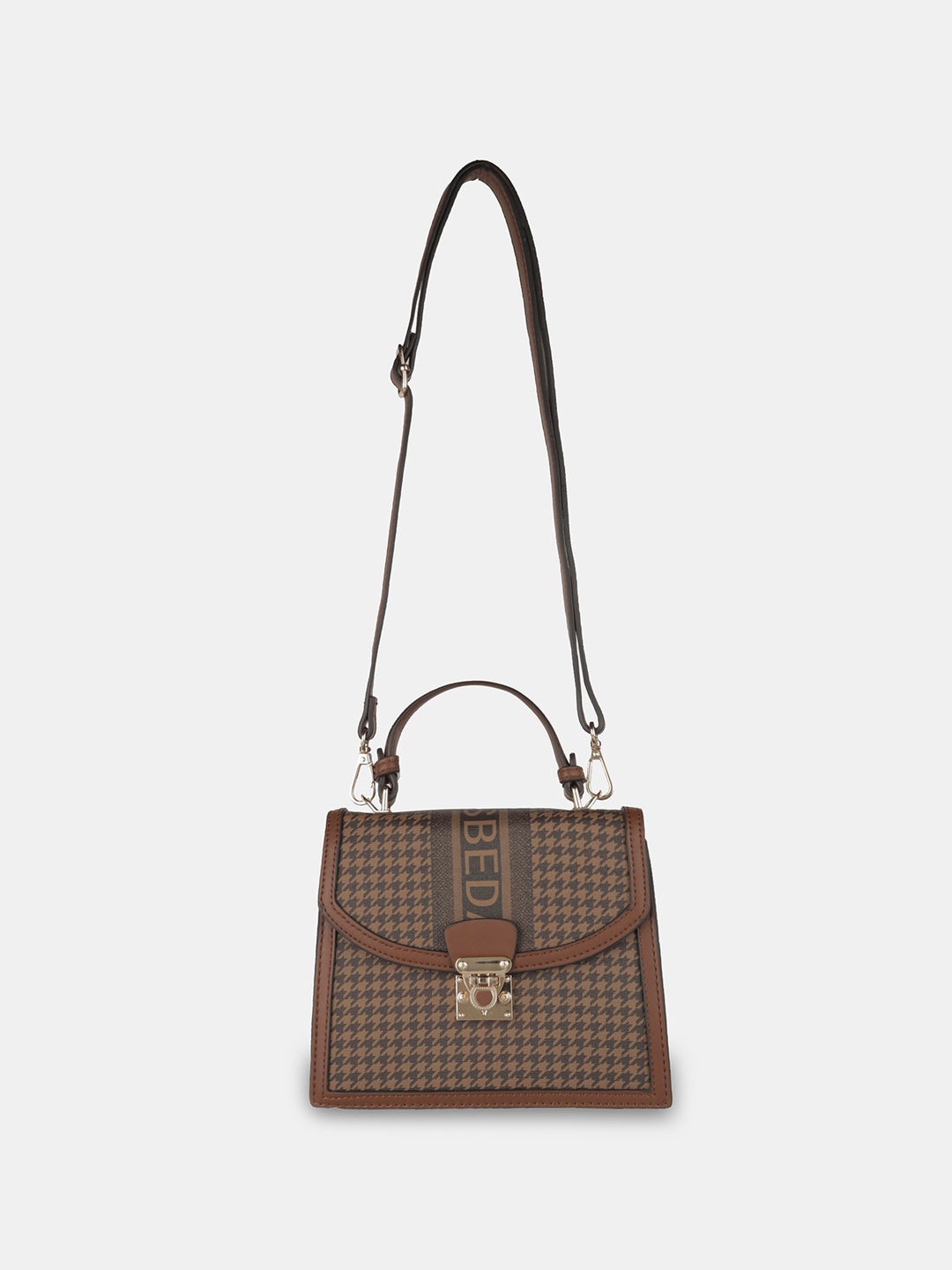 

ESBEDA Brand Logo Printed Structured Satchel, Brown