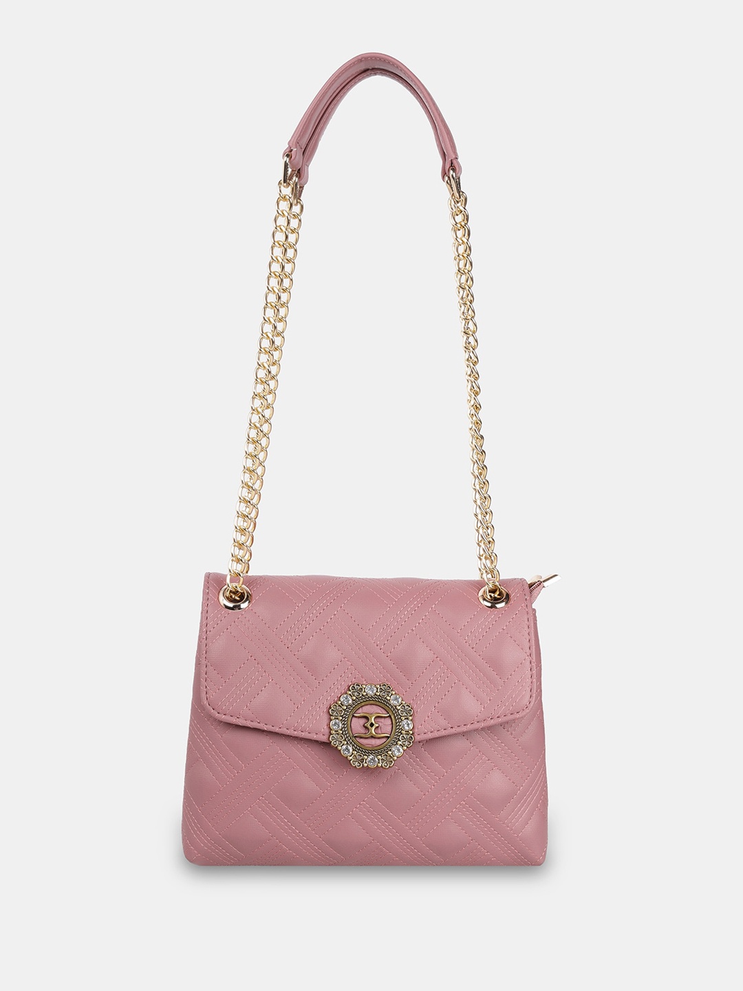 

ESBEDA Textured Structured Quilted Sling Bag With Chain Handle, Peach