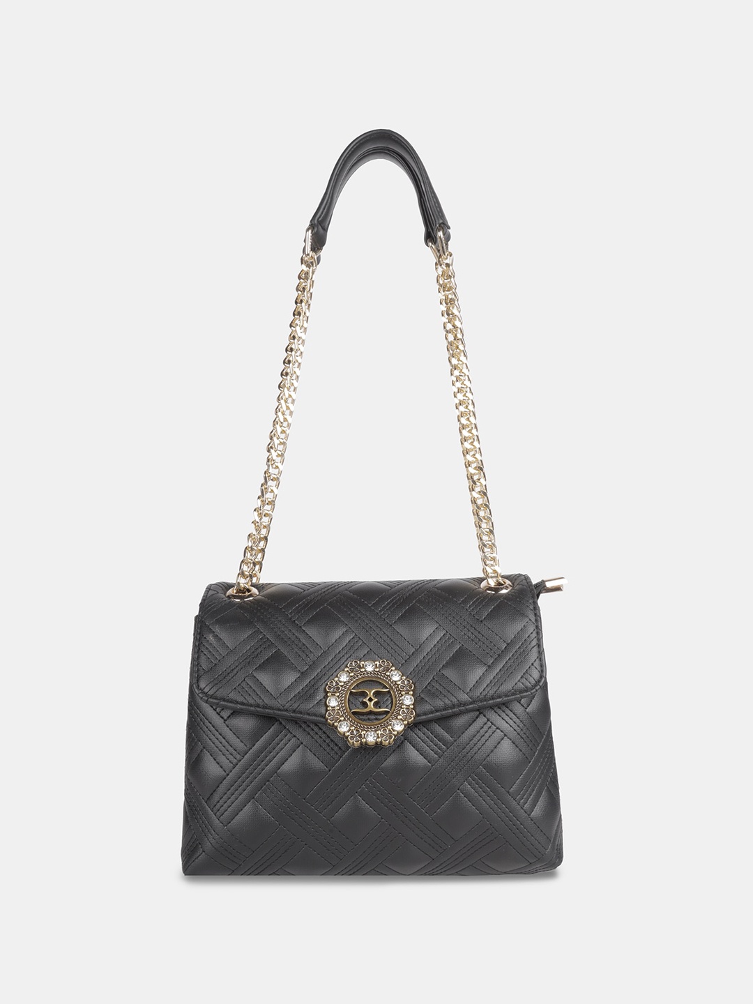 

ESBEDA Textured Structured Quilted Sling Bag With Chain Handle, Black