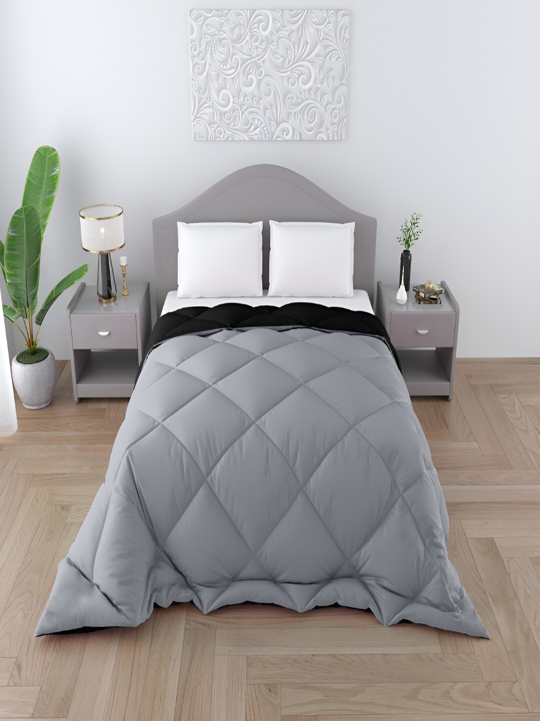 

CHICERY Grey & Black Microfibre Heavy Winter 300 GSM Single Bed Comforter