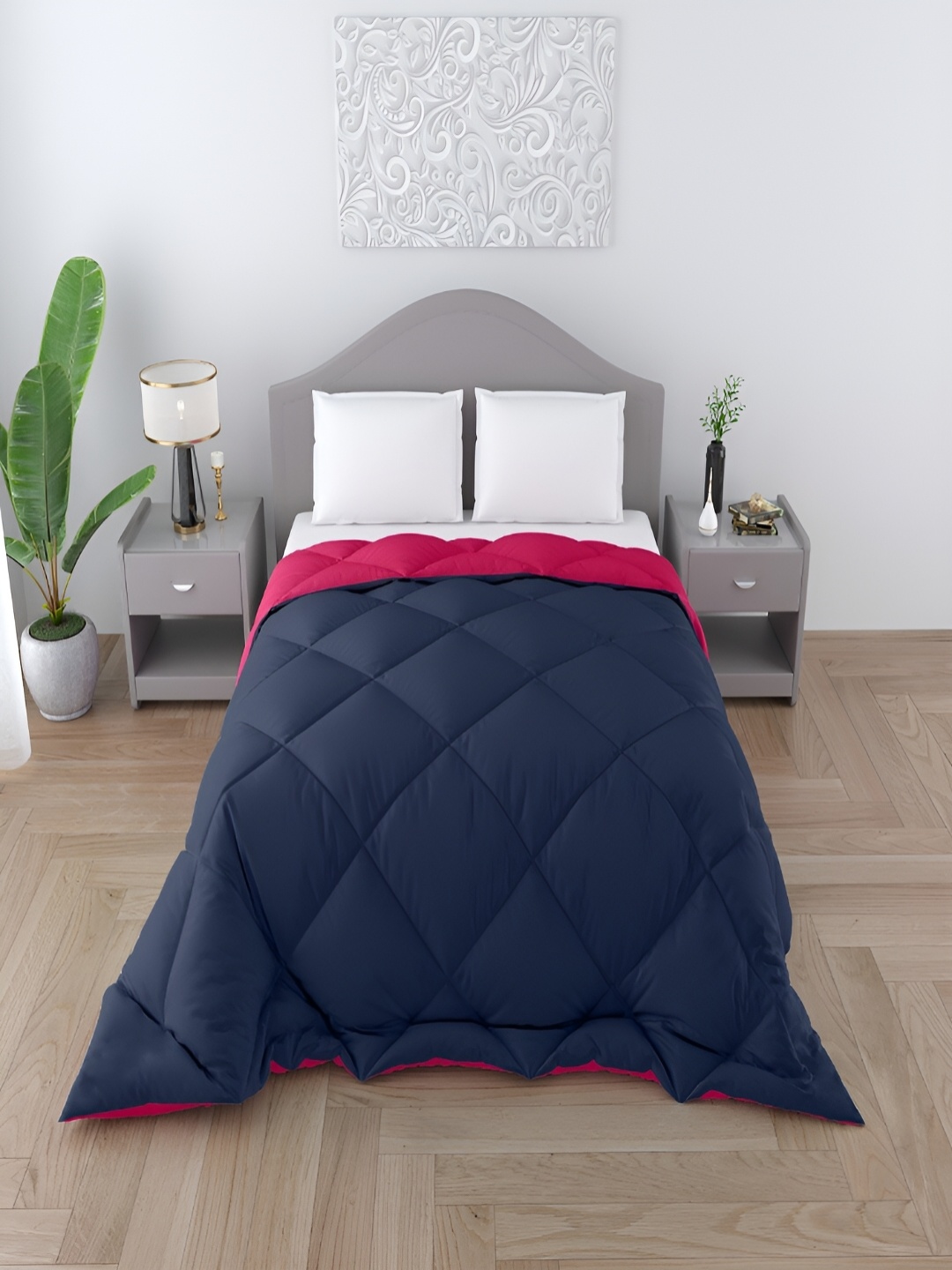 

CHICERY Navy Blue & Pink Heavy Winter 300 GSM Single Bed Comforter