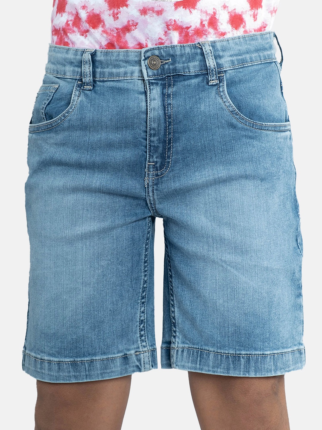 

KiddoPanti Boys Washed Mid-Rise Denim Shorts, Blue