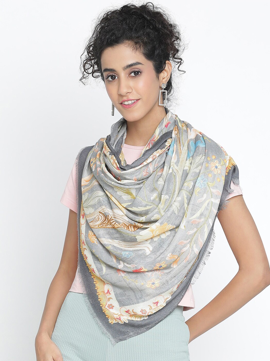 

SHINGORA Floral Printed Stole, Grey
