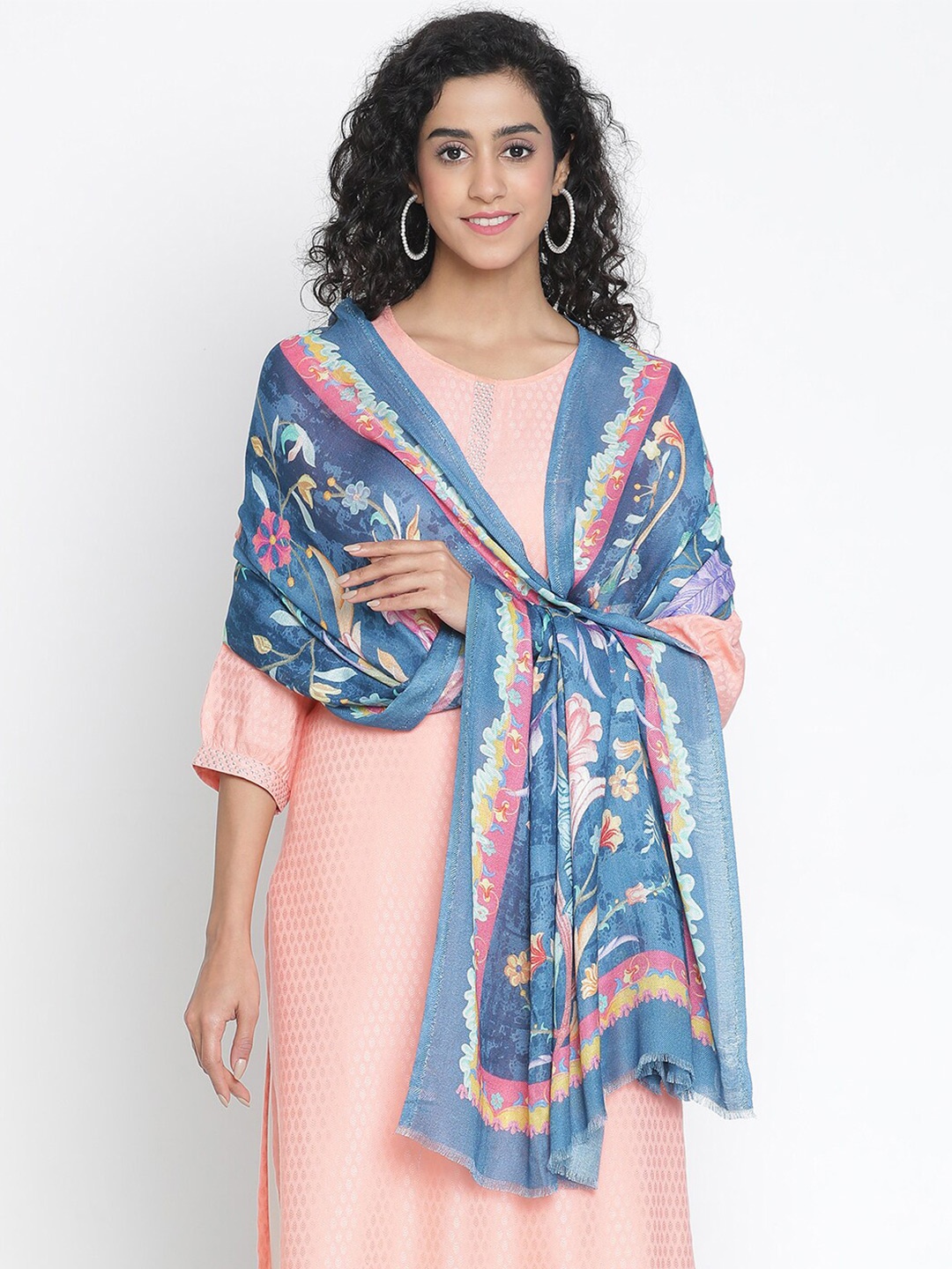 

SHINGORA Floral Printed Stole, Blue