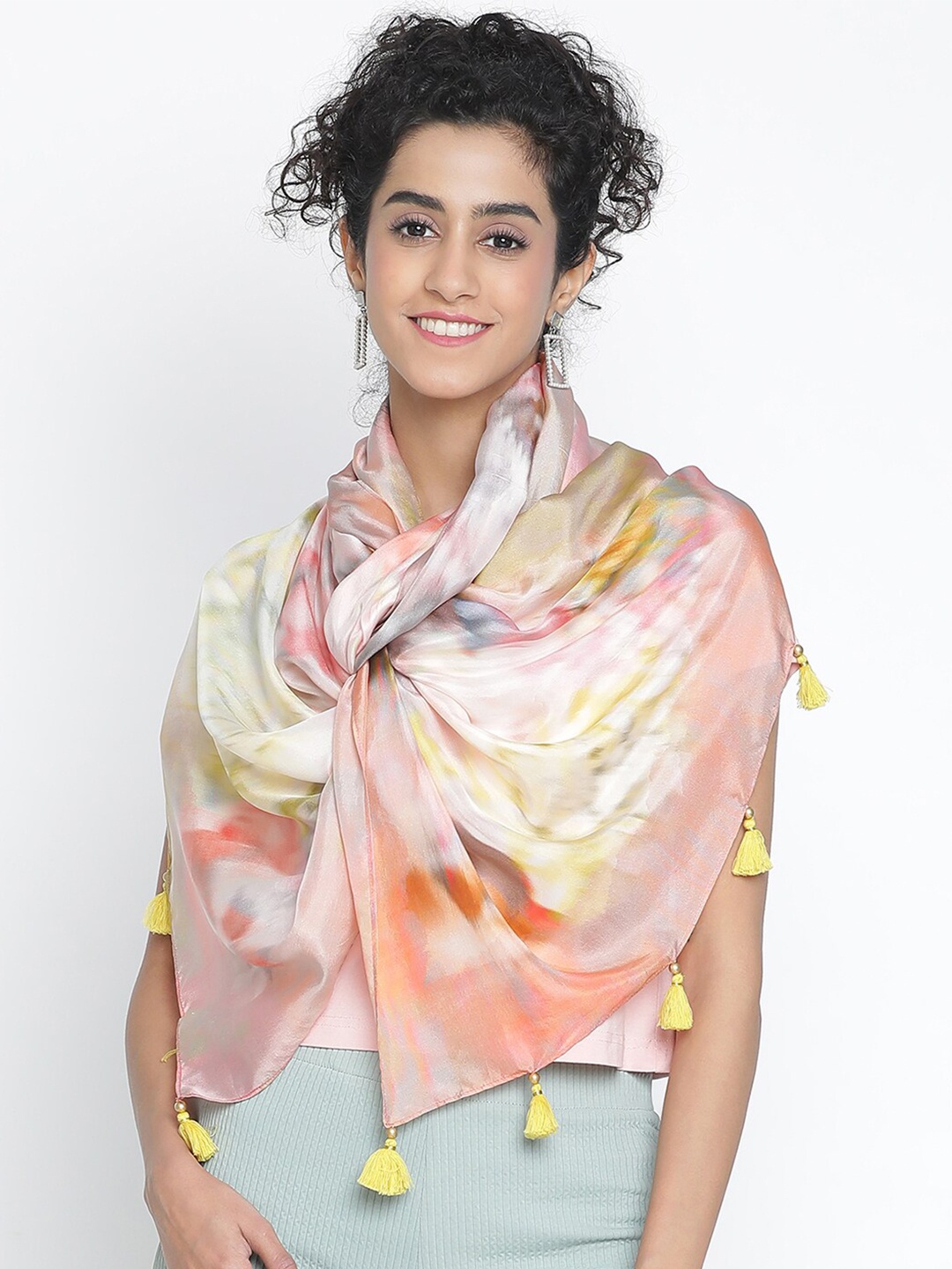 

SHINGORA Abstract Printed Pure Silk Stole, Peach