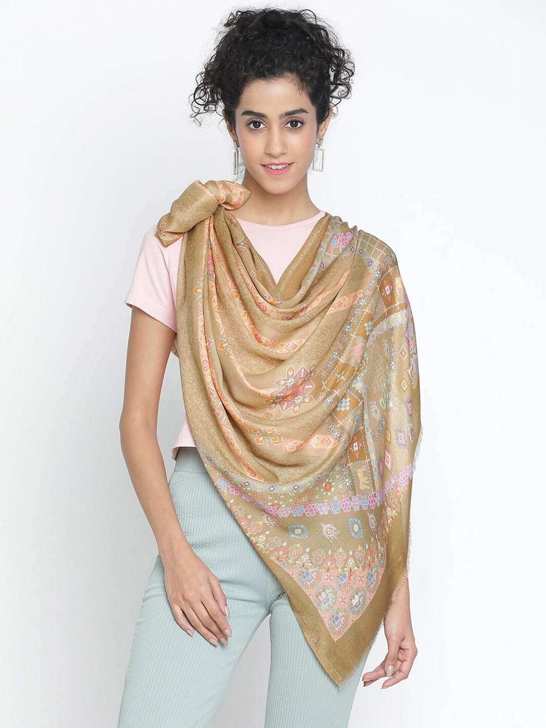 

SHINGORA Floral Printed Stole, Gold