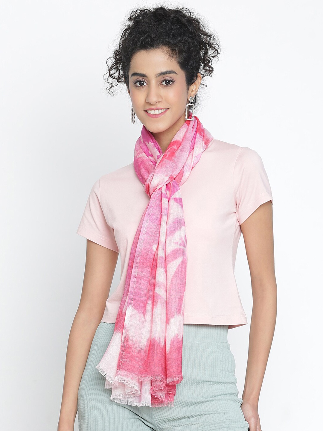 

SHINGORA Floral Printed Stole, Pink