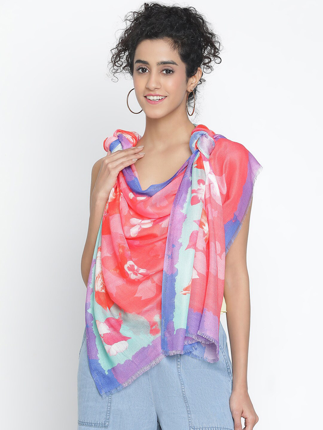 

SHINGORA Floral Printed Stole, Red