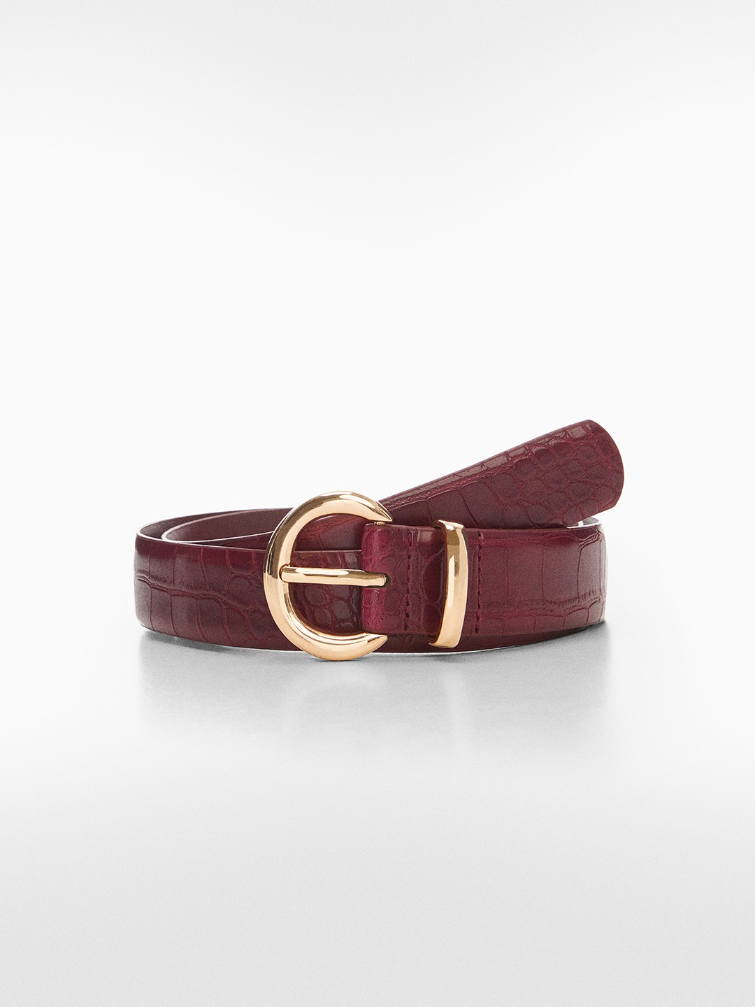 

MANGO Women Croc Textured Belt, Brown