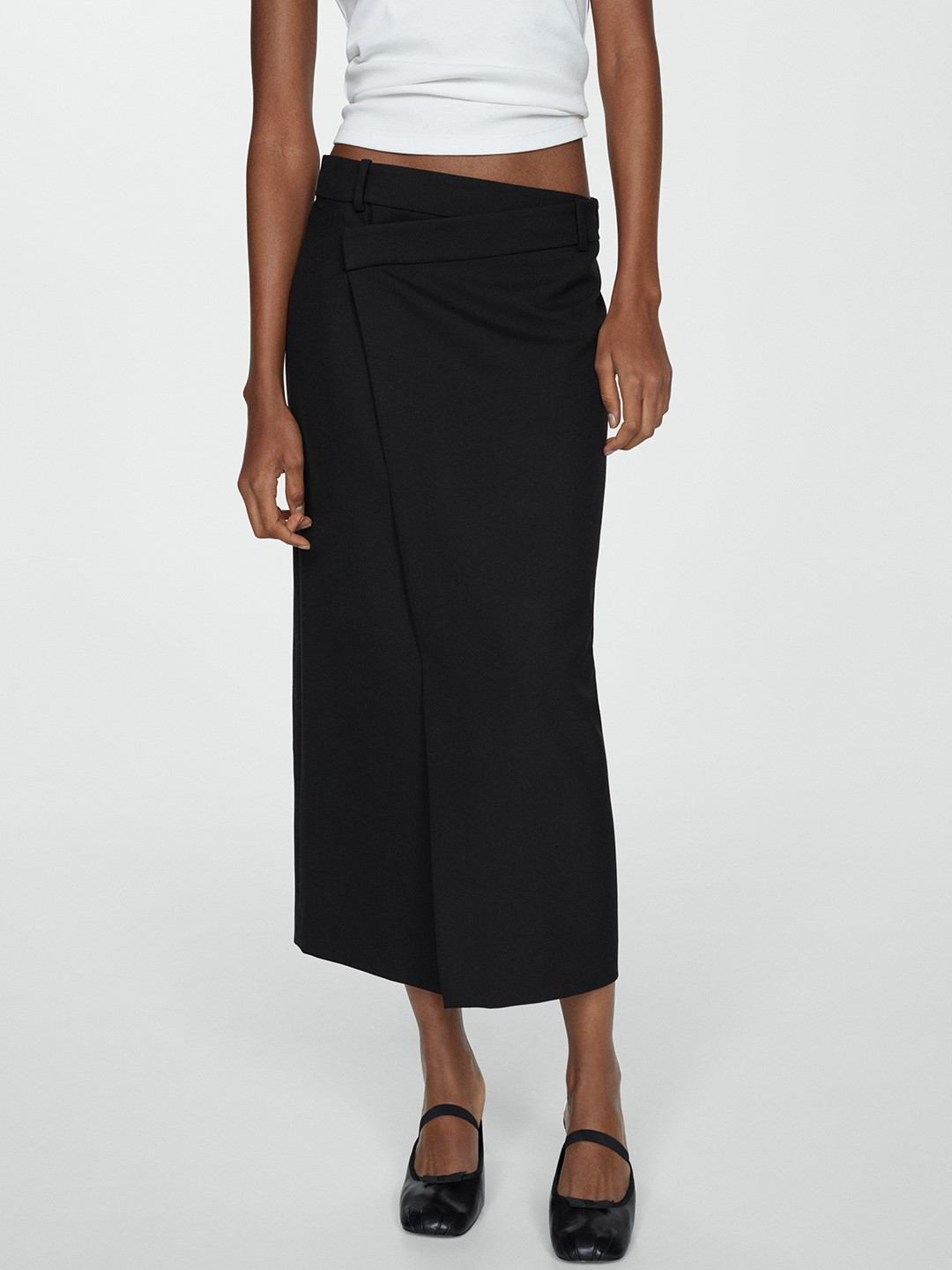 

MANGO Wrap Style Smart Casual Straight Skirt, Black