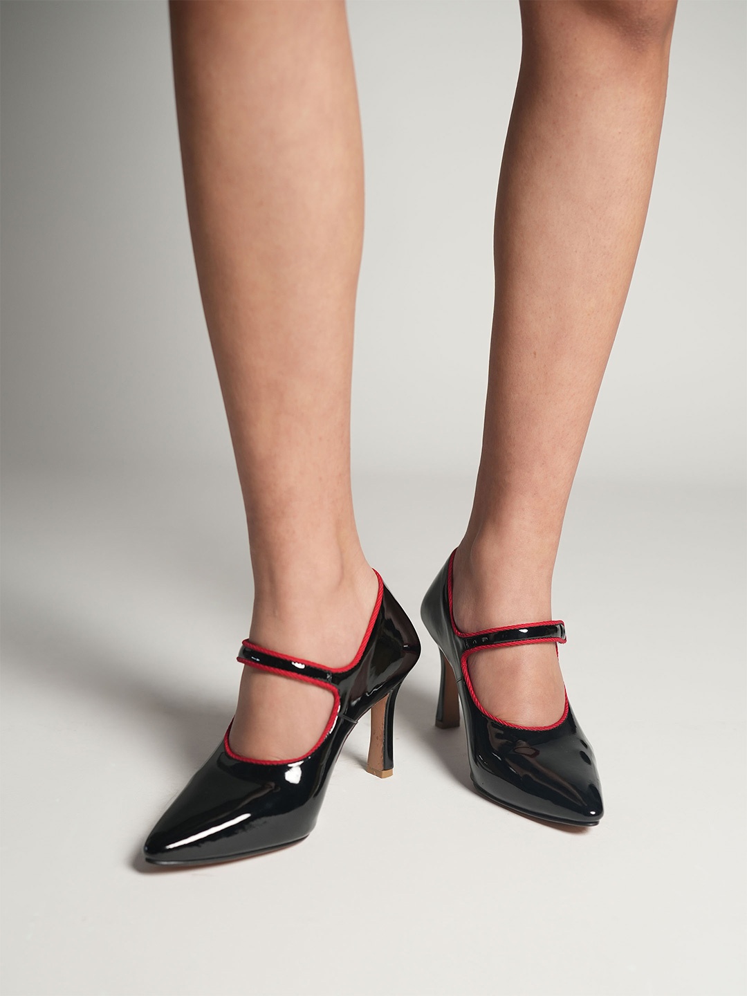 

Theater Pointed Toe Stiletto Heeled Mary Janes, Black