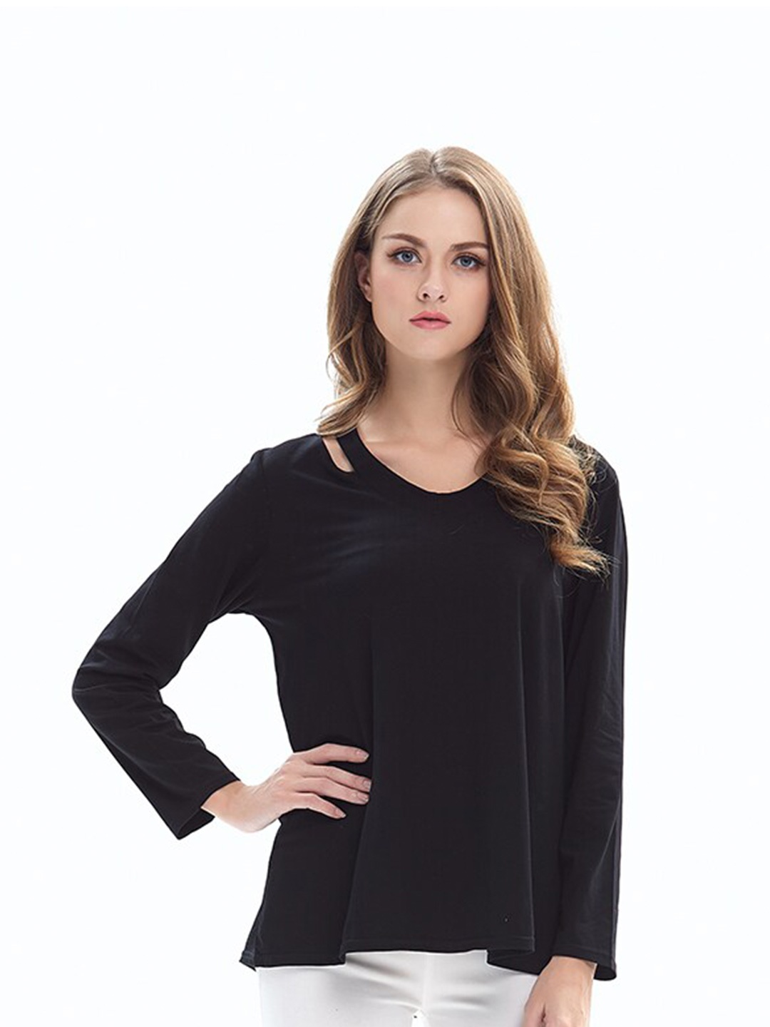

JC Mode Round Neck Cut Out Top, Black
