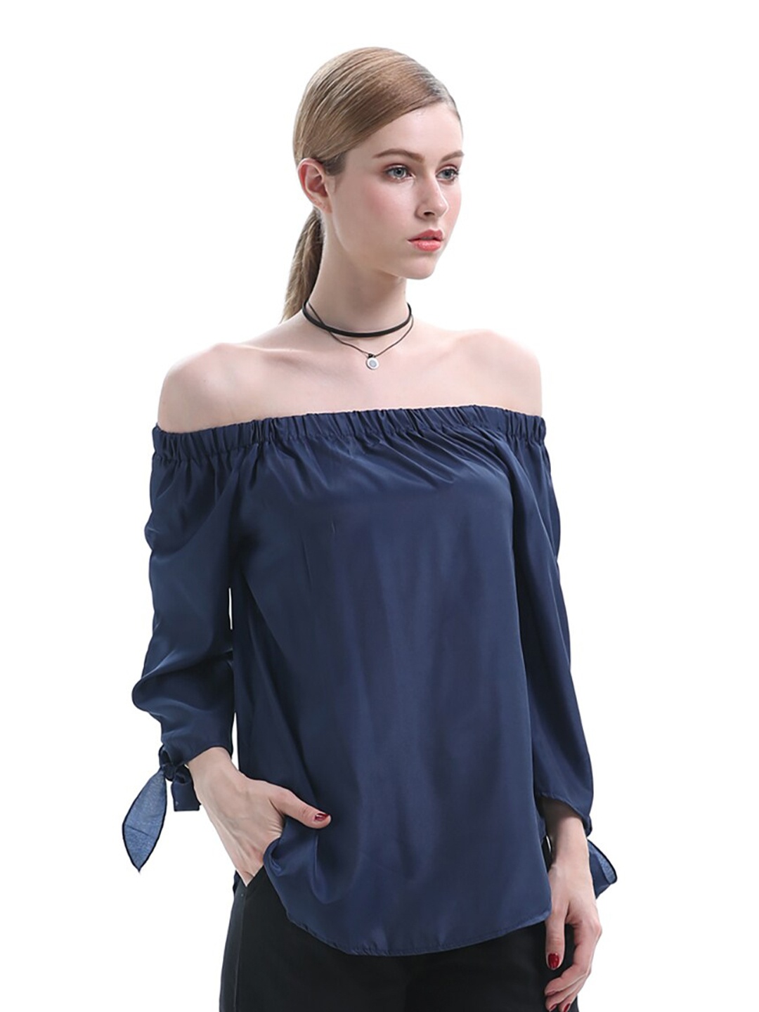 

JC Mode Off-Shoulder Bardot Top, Navy blue
