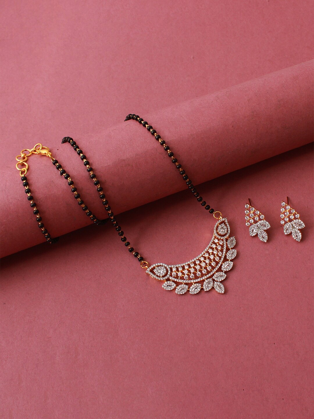 

Mirana Gold-Plated Stone Studded and Beaded Mangalsutra