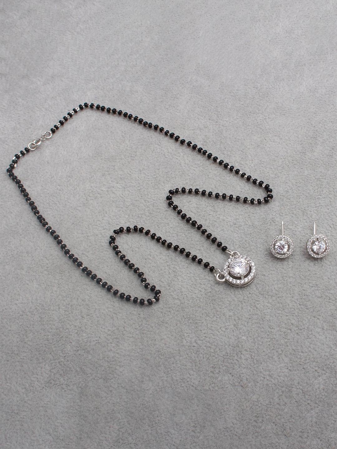 

Mirana 925 Silver Rhodium-Plated Studded and Beaded Mangalsutra