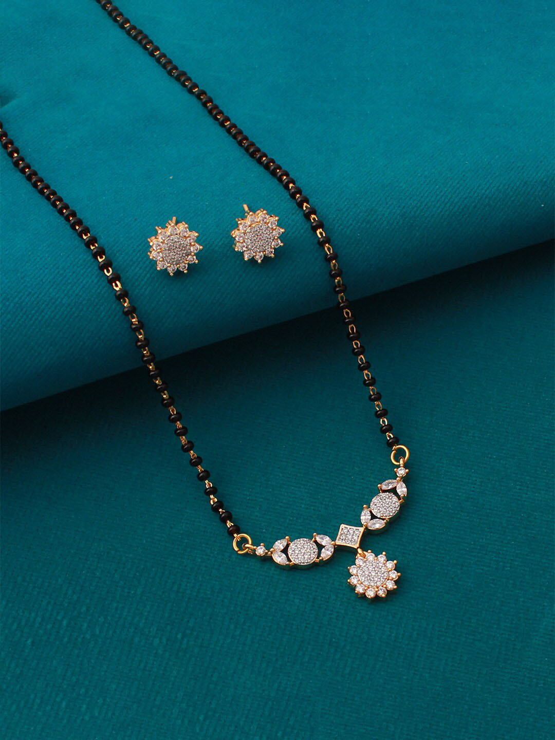 

Mirana Gold-Plated Stone Studded and Beaded Mangalsutra