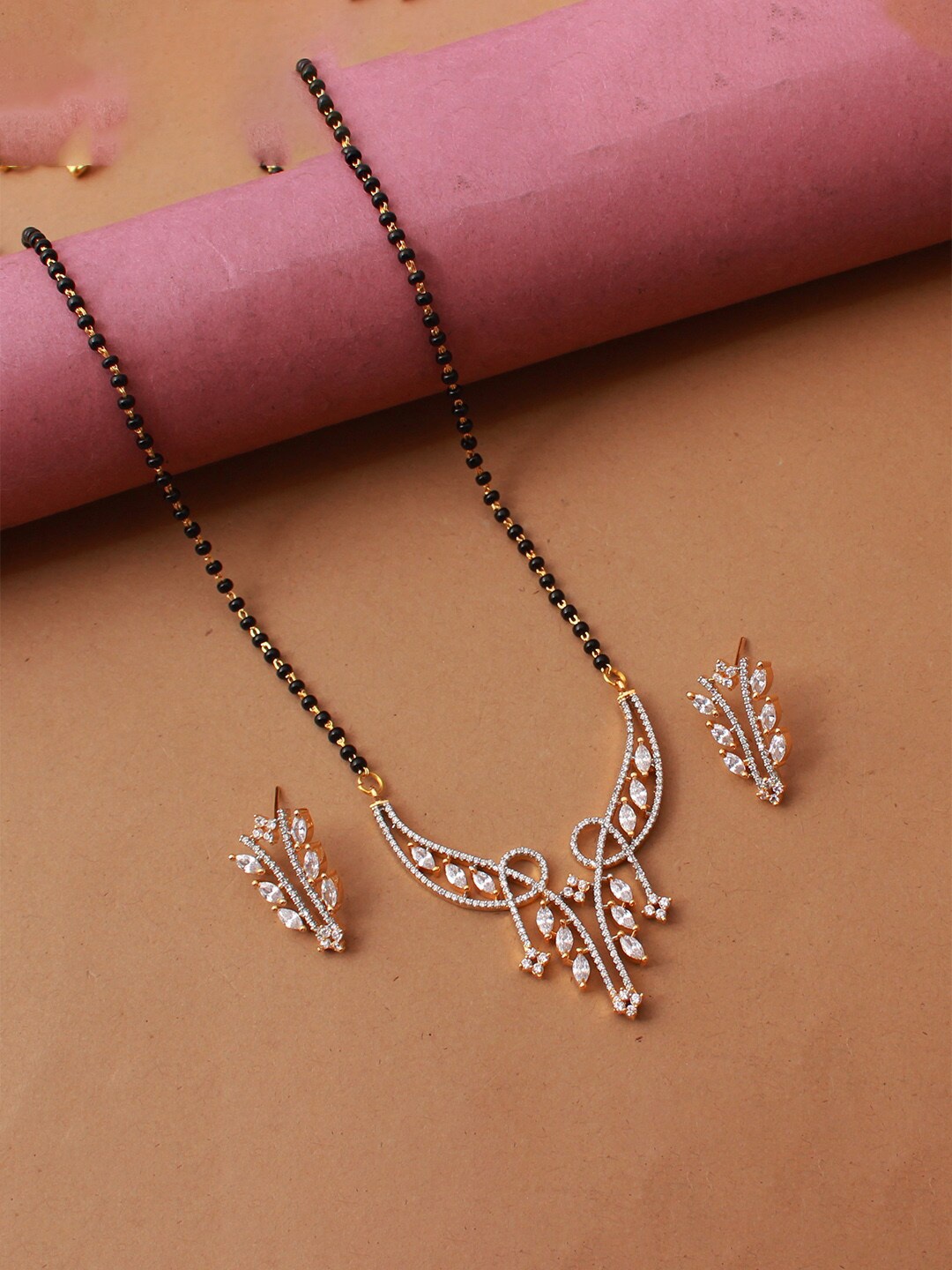 

Mirana Gold-Plated Stone Studded and Beaded Mangalsutra