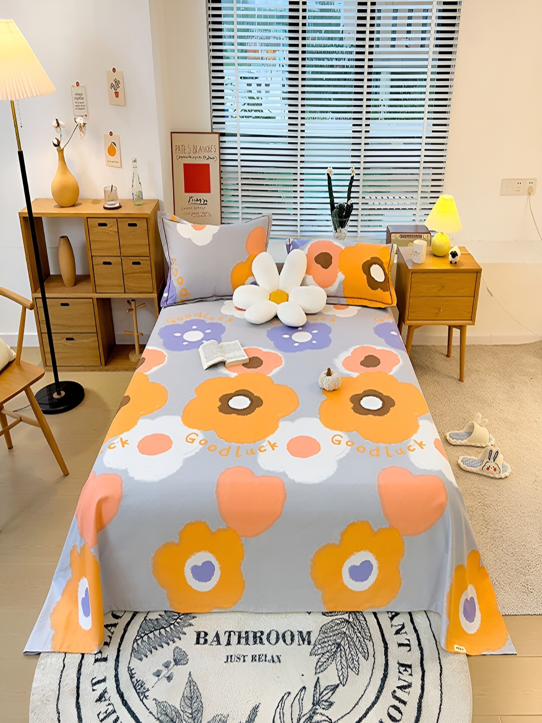 

JC HOME Purple & Grey Floral Printed 210 TC Queen Bedsheet with 2 Pillow Covers