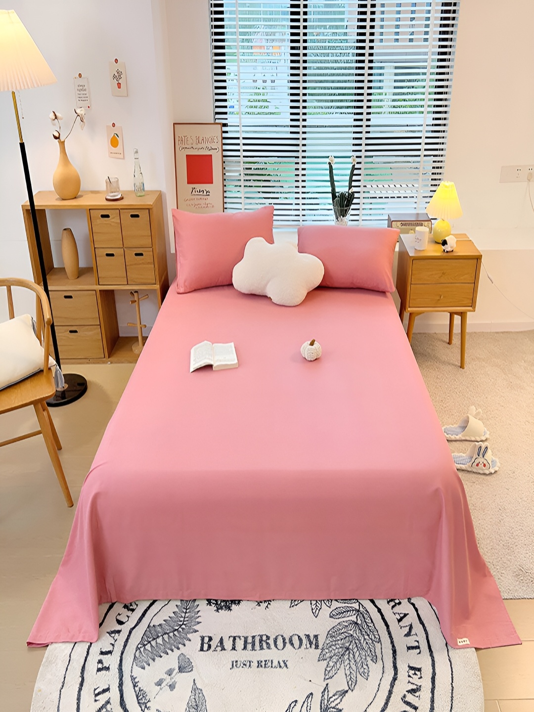 

JC HOME Pink 210 TC Cotton King Bedsheet with 2 Pillow Covers