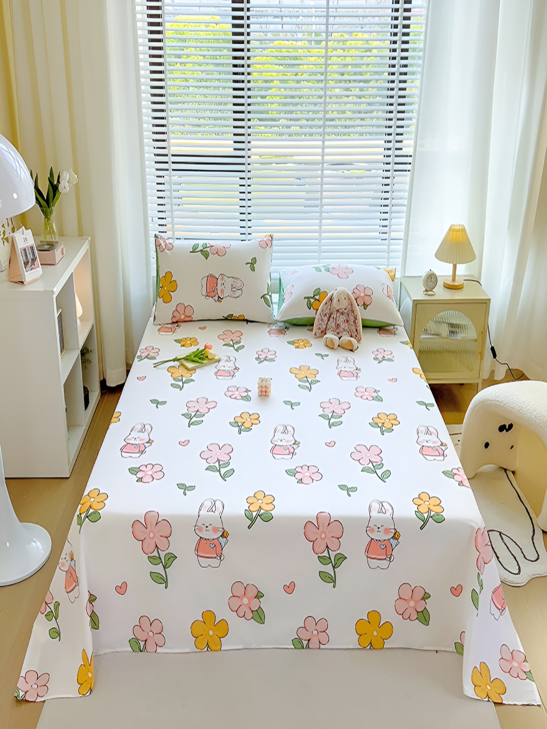 

JC HOME White & Pink Printed 210 TC Single Bedsheet with 1 Pillow Covers