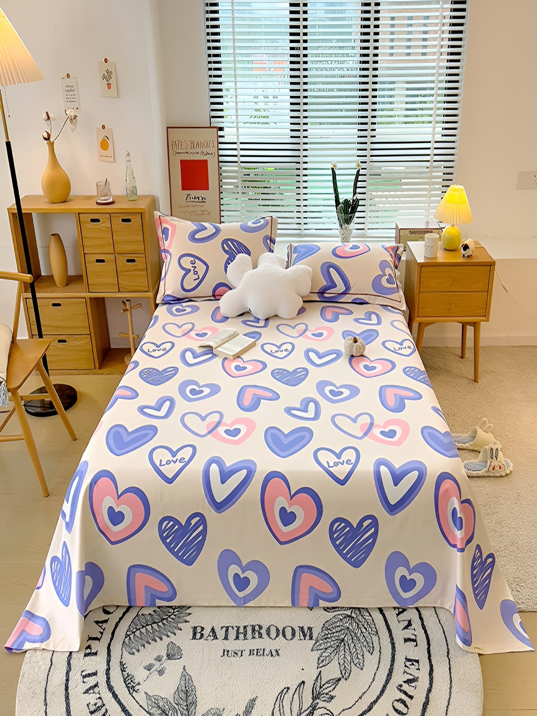 

JC HOME Beige & Blue Geometric Cotton 210 TC Single Bedsheet with Pillow Covers