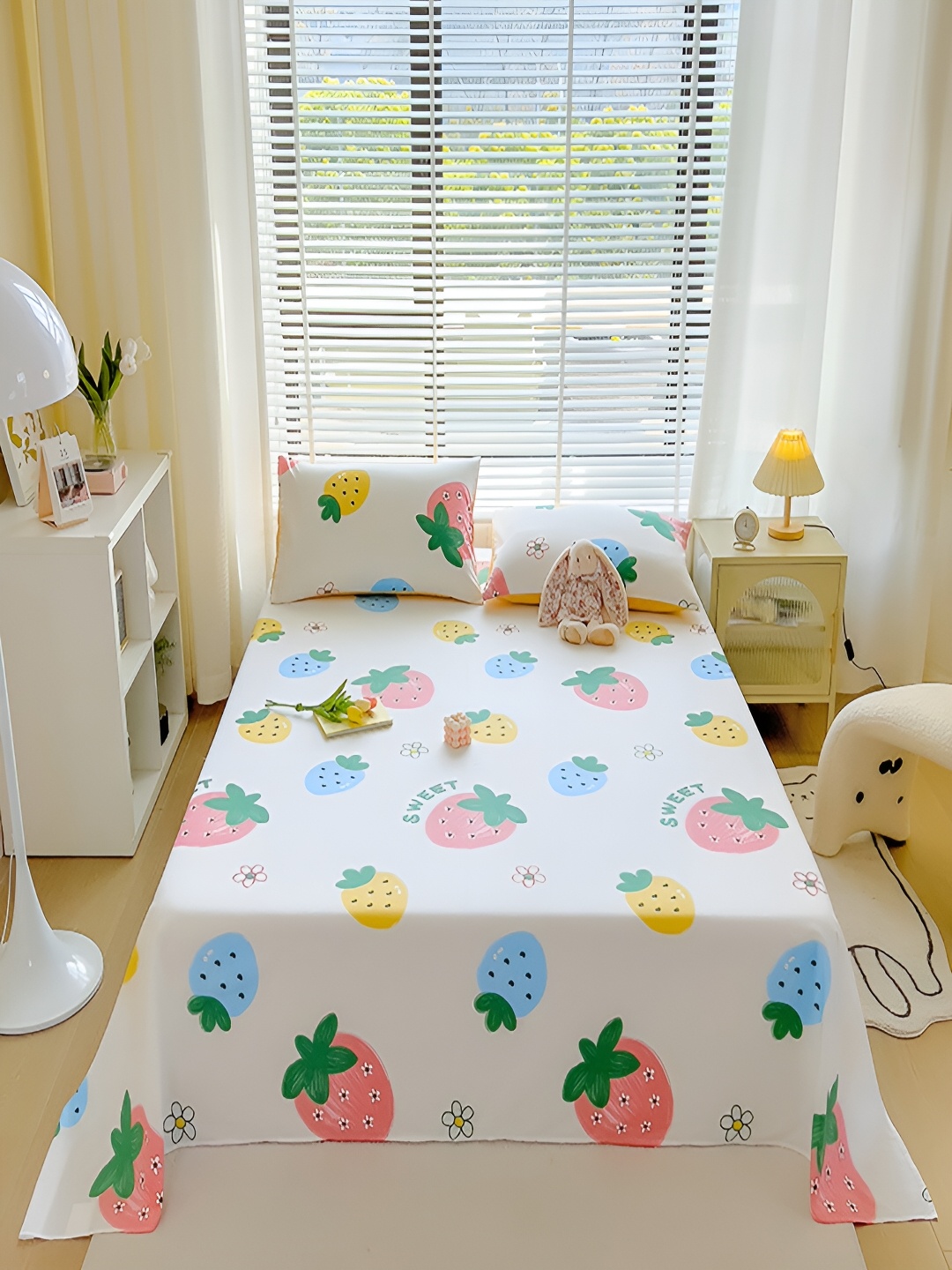 

JC HOME White Graphic Pure Cotton 210 TC Single Bedsheet With 2 Pillow Covers