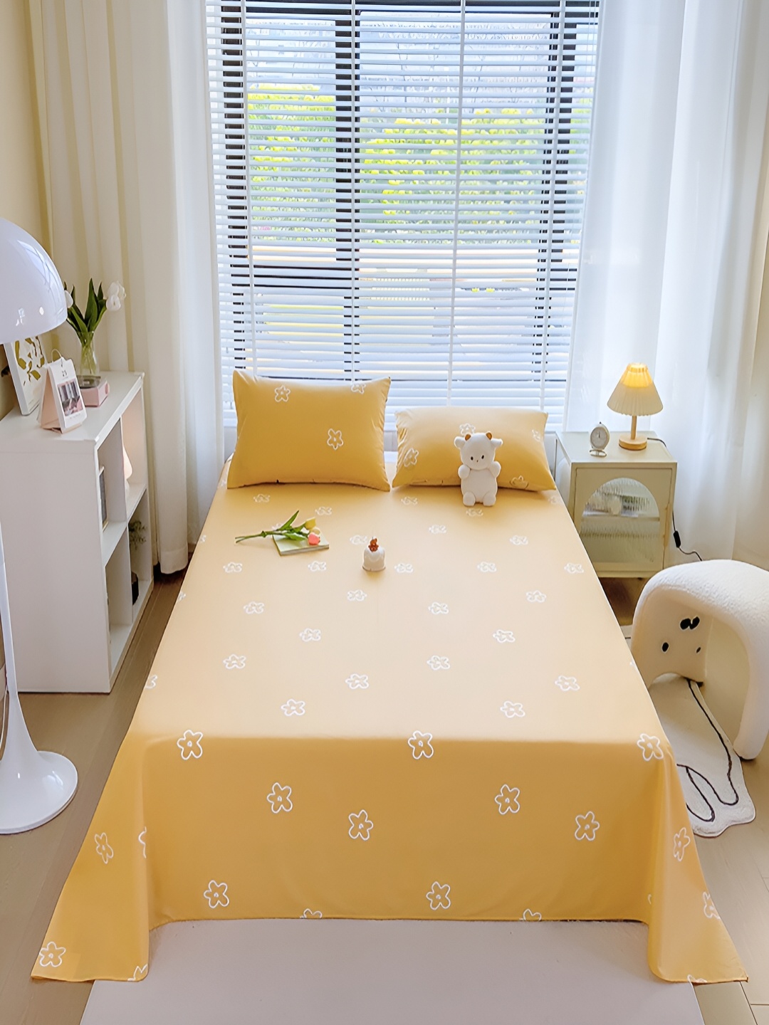 

JC HOME Yellow Floral Pure Cotton 210 TC Single Bedsheet With 2 Pillow Covers