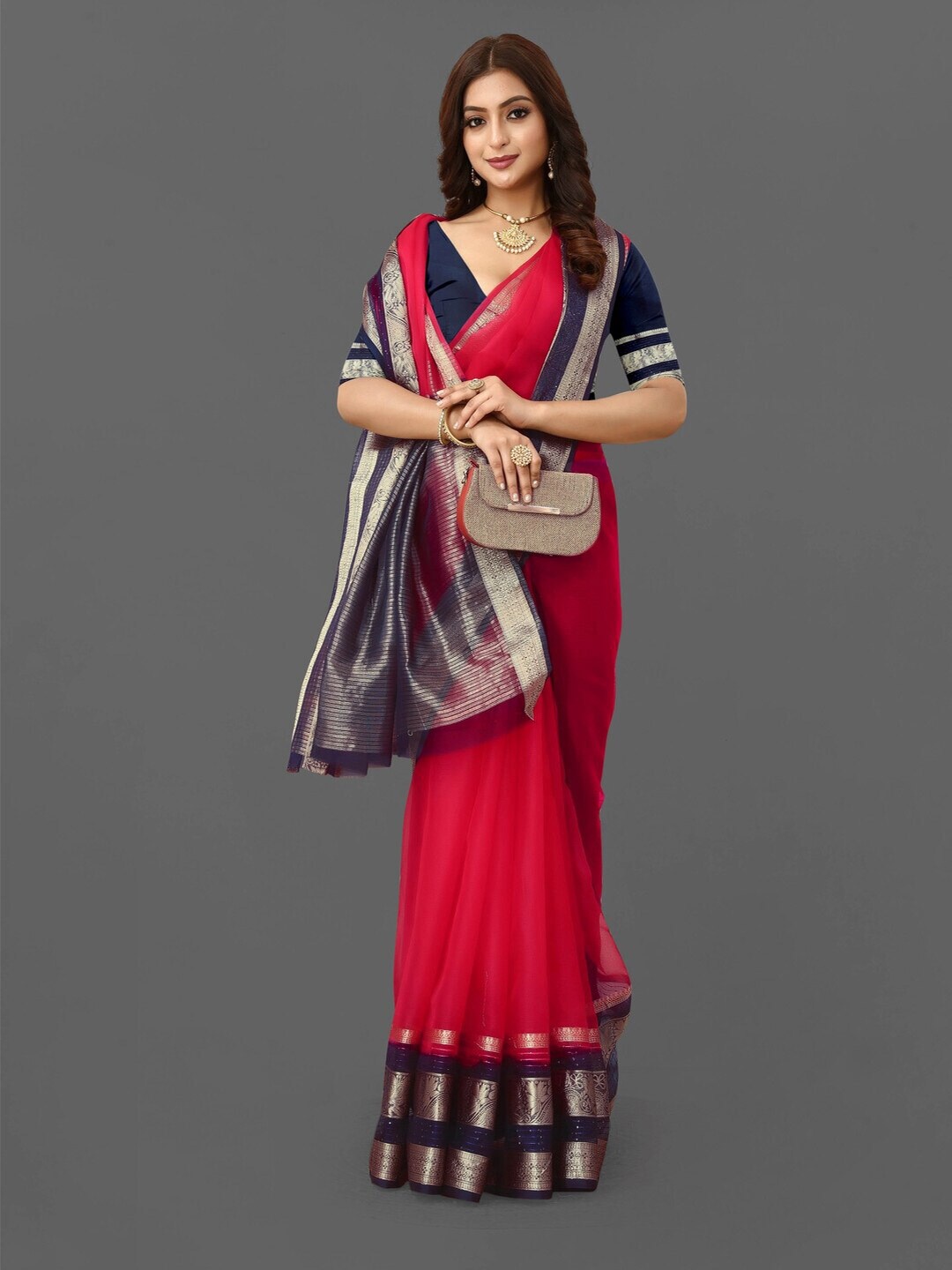 

Sareeslatest Designer Zari Organza Banarasi Saree, Pink