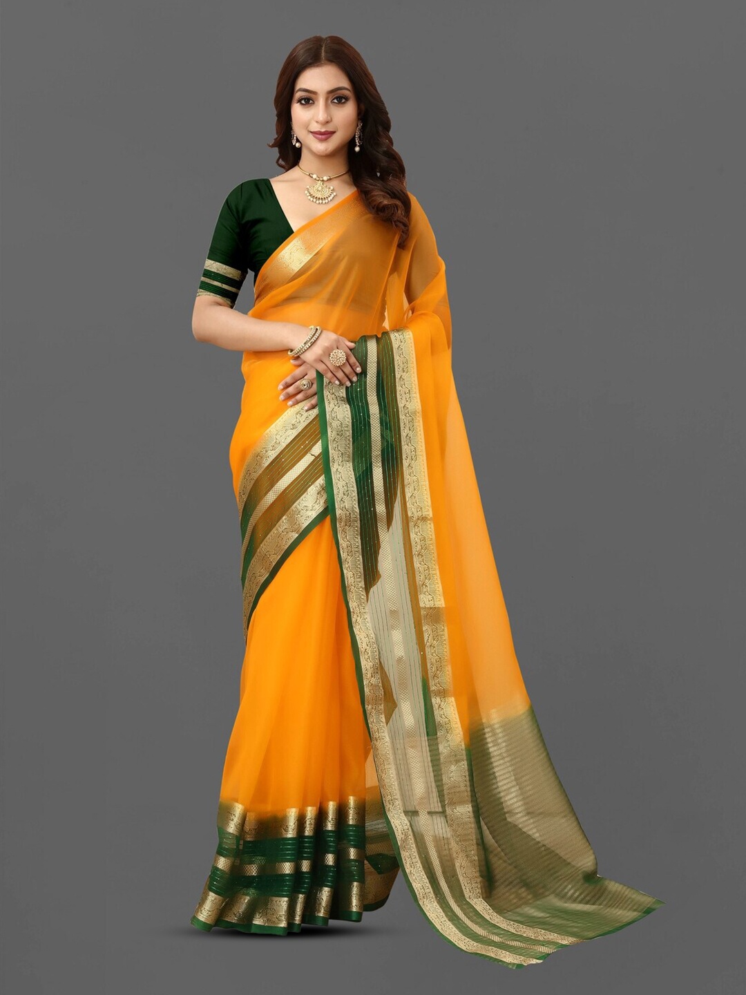

Sareeslatest Designer Zari Organza Banarasi Saree, Yellow