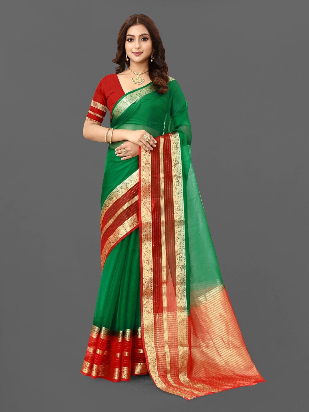 

Sareeslatest Designer Zari Organza Banarasi Saree, Green