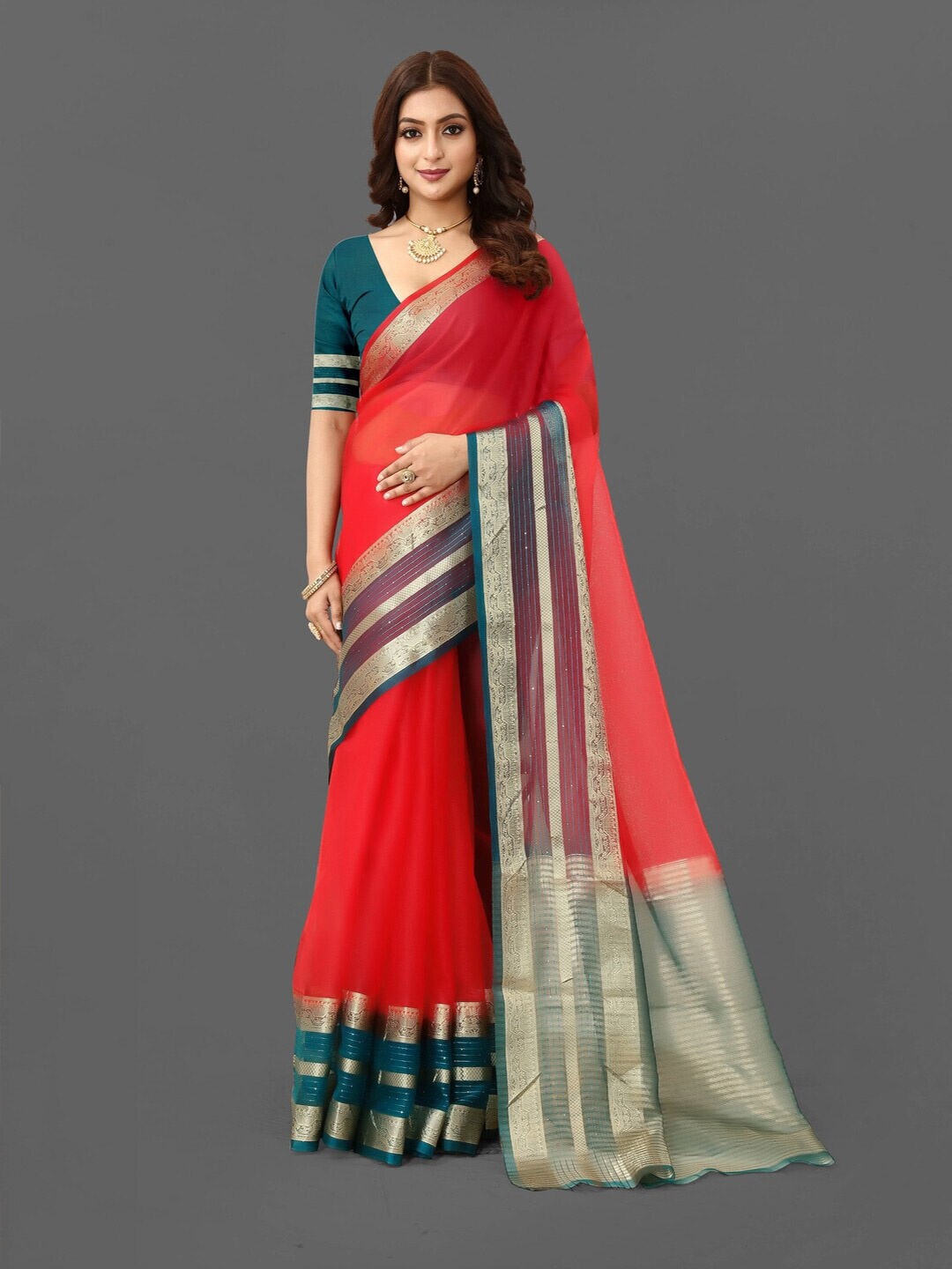 

Sareeslatest Designer Zari Organza Banarasi Saree, Pink