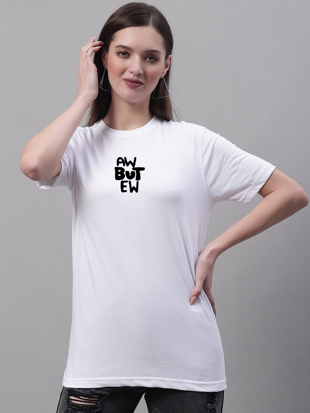 

Miaz Lifestyle Typography Printed Round Neck Pure Cotton T-shirt, White
