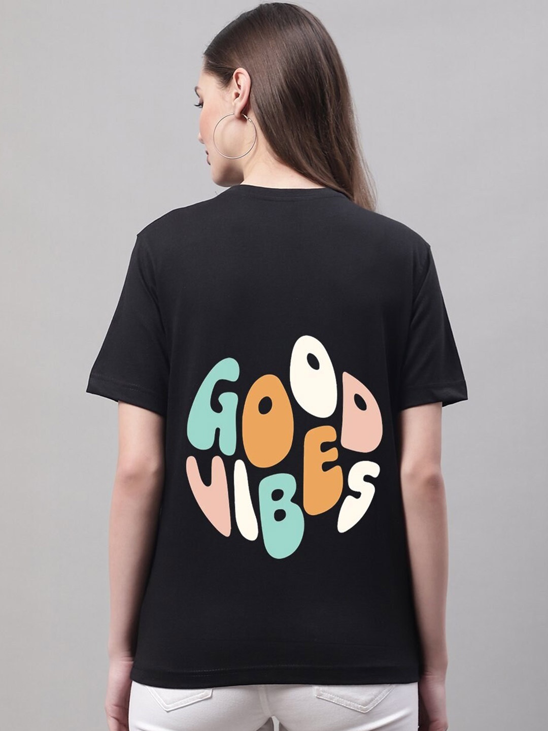 

Miaz Lifestyle Typography Printed Round Neck Pure Cotton T-shirt, Black