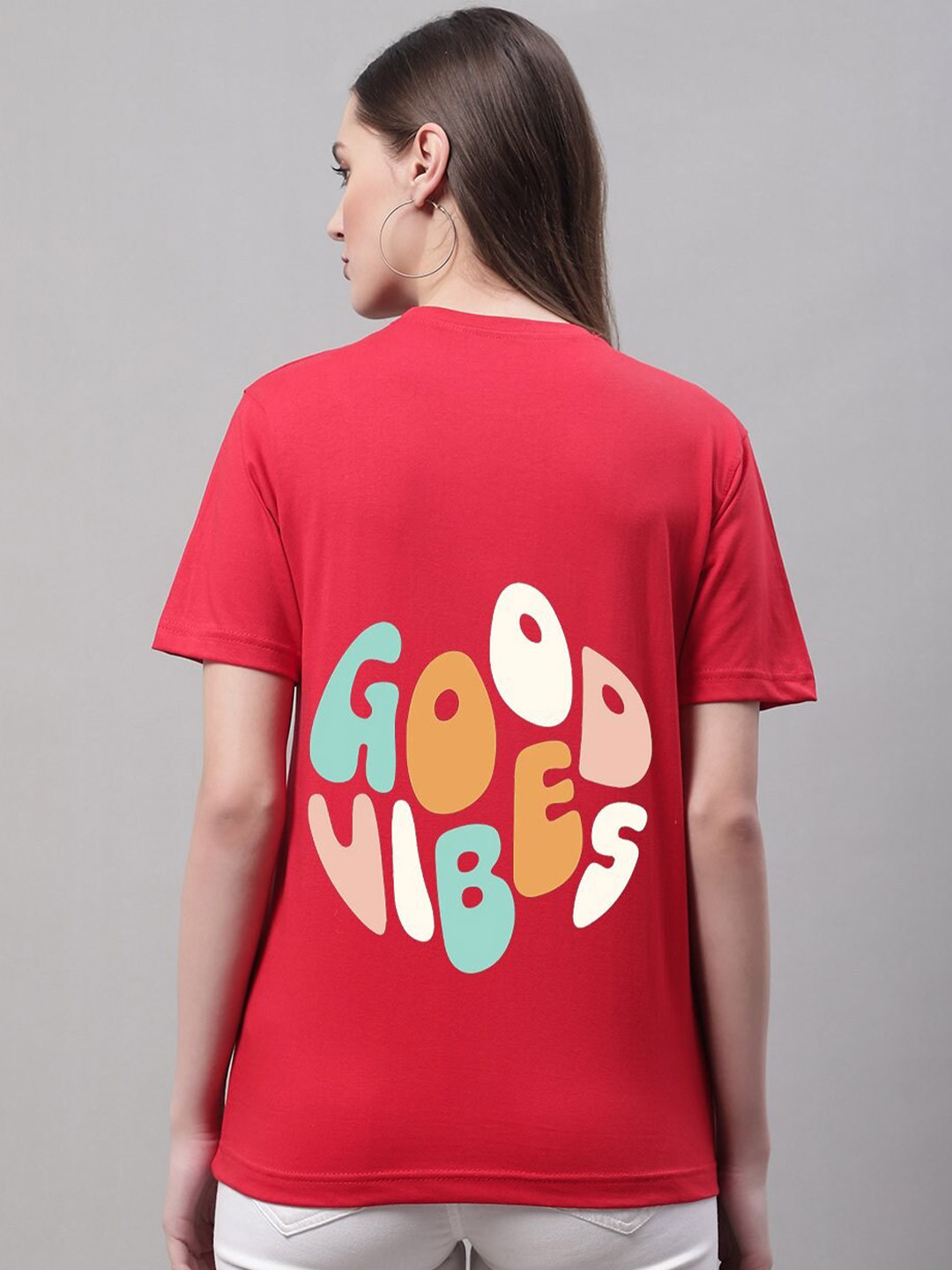 

Miaz Lifestyle Typography Printed Round Neck Pure Cotton T-shirt, Red