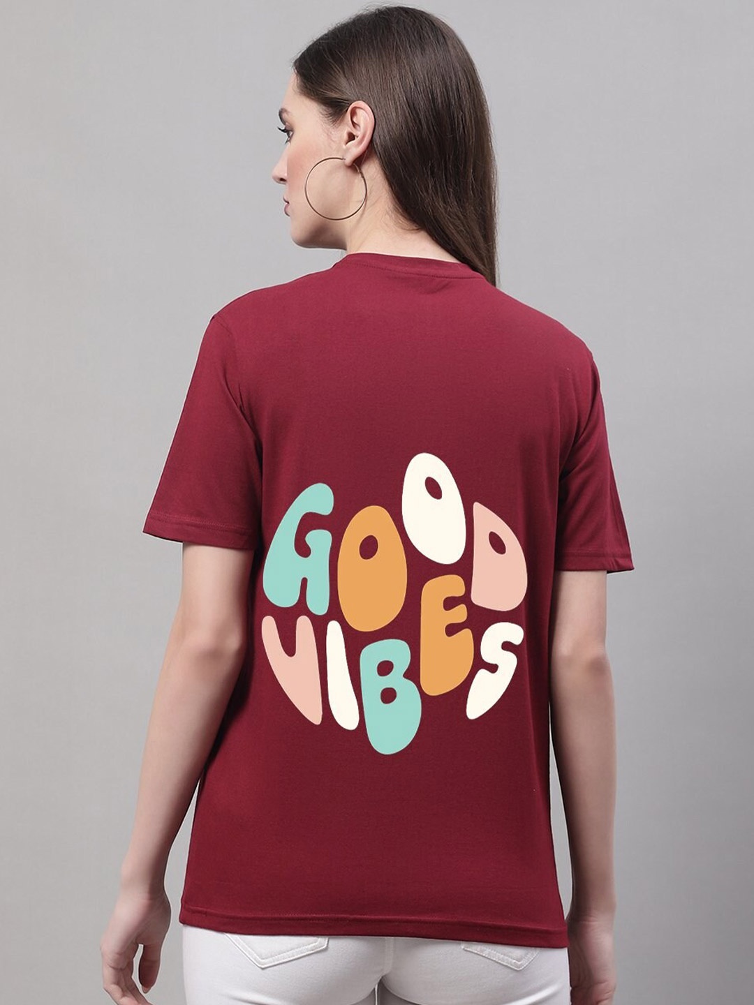 

Miaz Lifestyle Typography Printed Round Neck Pure Cotton T-shirt, Maroon
