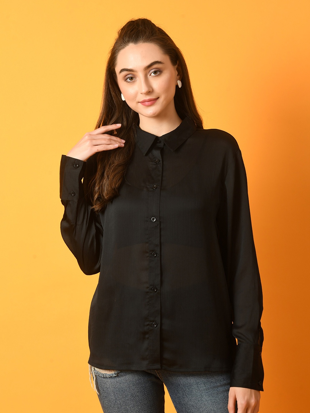 

PANDORNA Classic Fit Spread Collar Casual Shirt, Black